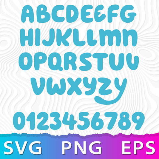 Blue Alphabet SVG, Bluey Font SVG, Bluey Letters SVG, Bluey Cricut Files, Blue Alphabet PNG